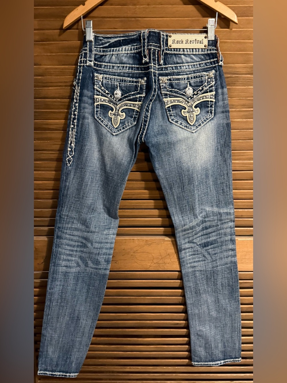 Rock Revival Women's Light Blue Straight Leg Jeans with Embroidered Pockets